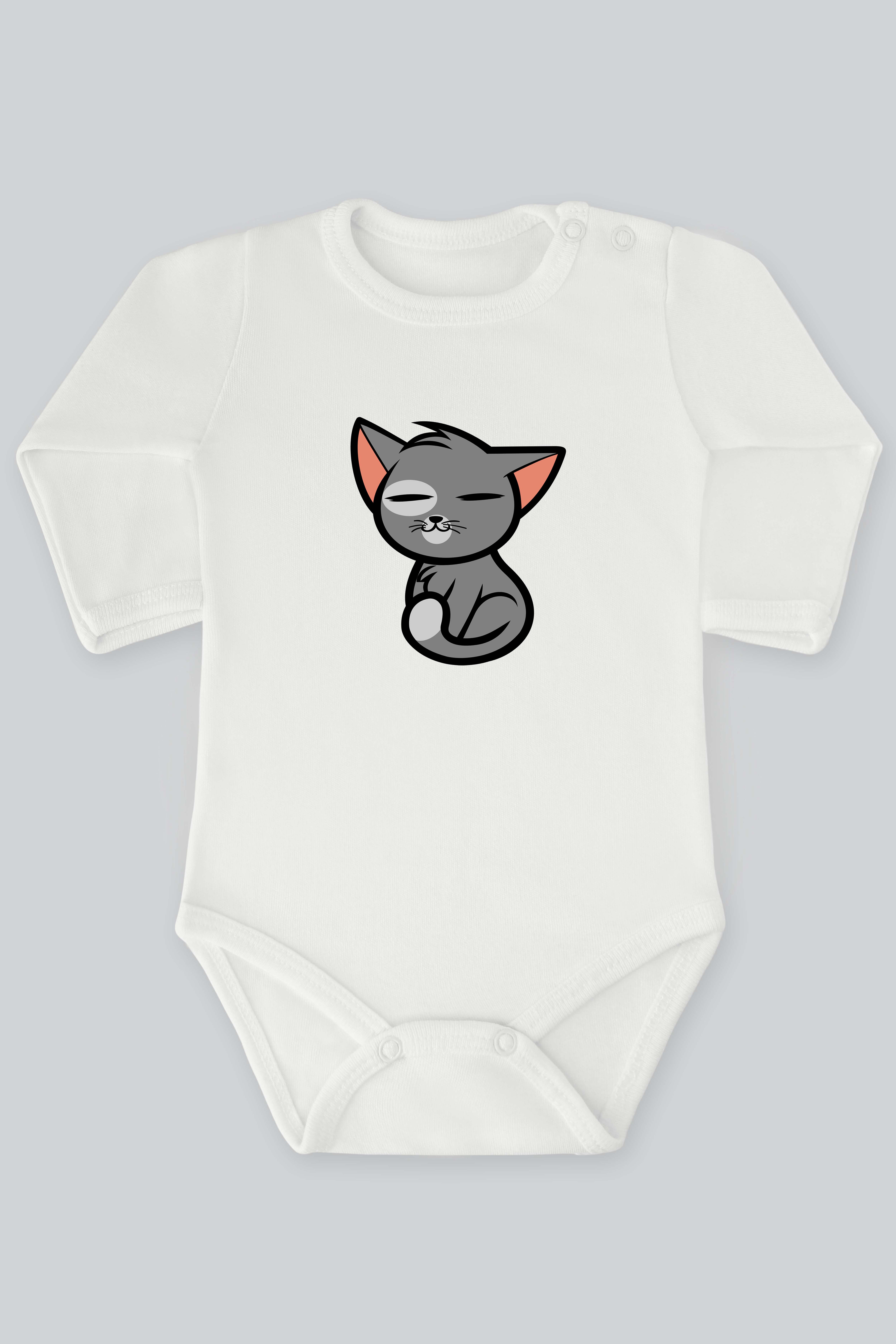 Sevimli Hayvanlar 22 Kedi Baskılı Bebek Çıt çıtlı Zıbın Badi %100 Pamuk