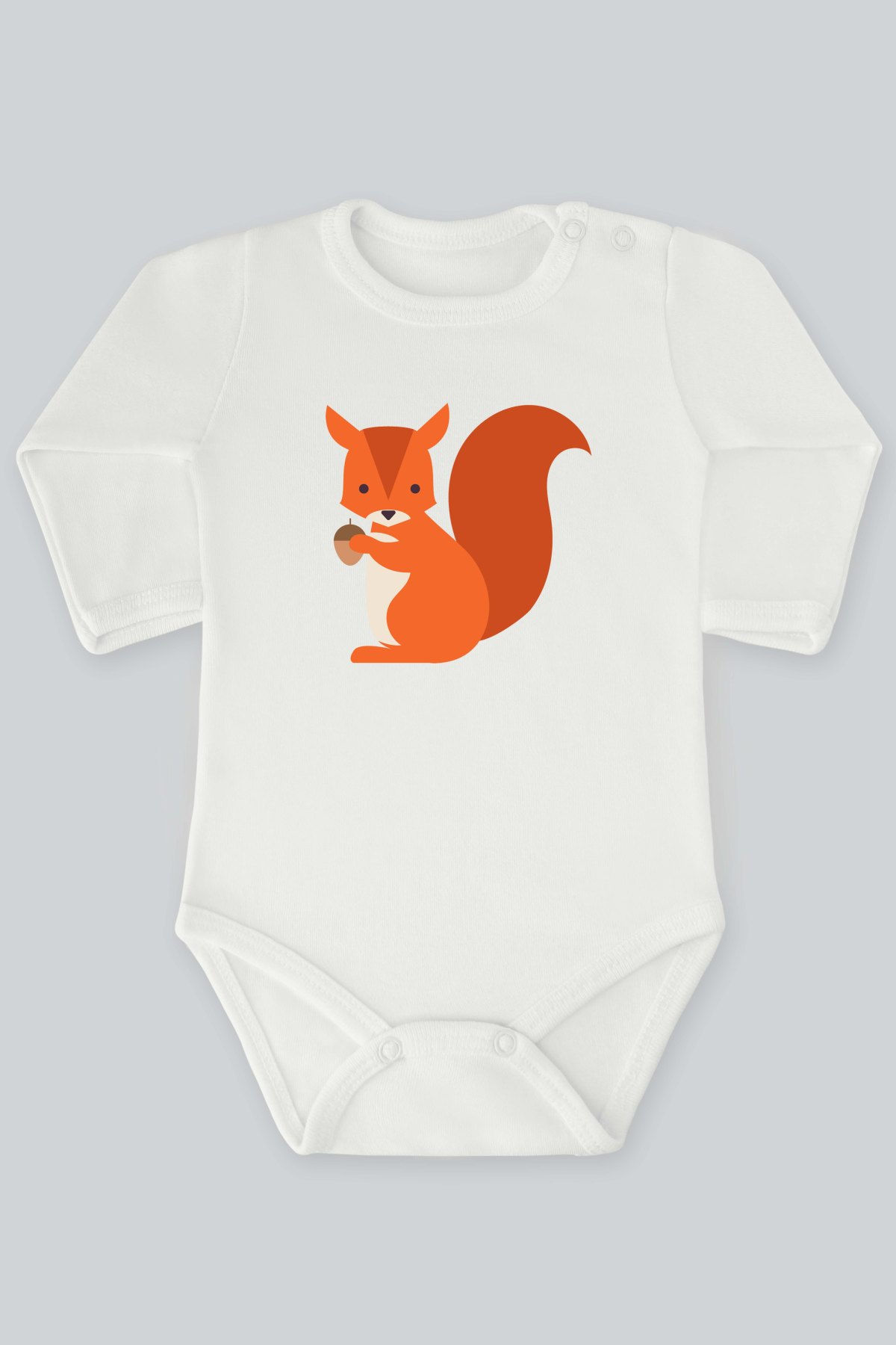 Sevimli Hayvanlar 4 Sincap Baskılı Uzun Kollu Bebek Body Zıbın Badi