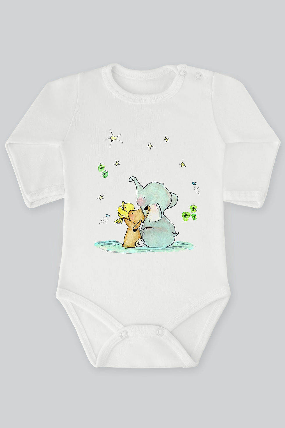 Sevimli Fil Ve Tavşan Serisi 21 Baskılı Bebek Çıt çıtlı Zıbın Badi %100 Pamuk