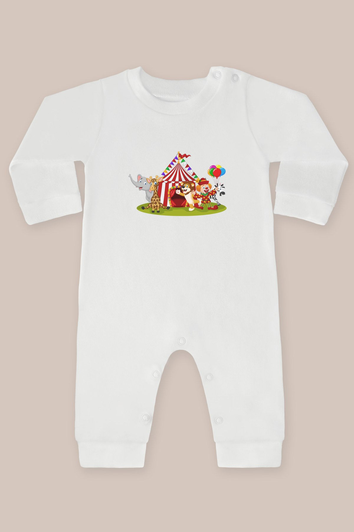 Sevimli Sirk Maymunu Ve Fil 5 Baskılı Uzun Kollu Tulum