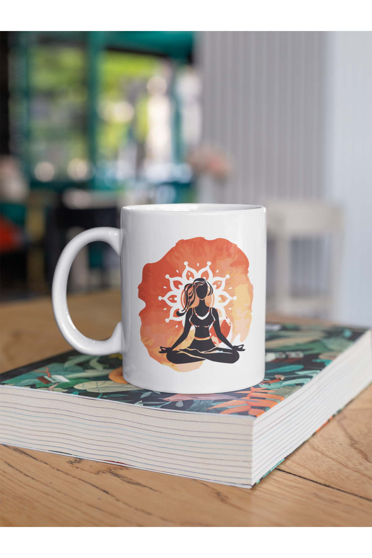Yoga Meditasyon Yapan Yogini Sahasrara Sembollü Baskılı Kupa Beyaz Porselen Mug