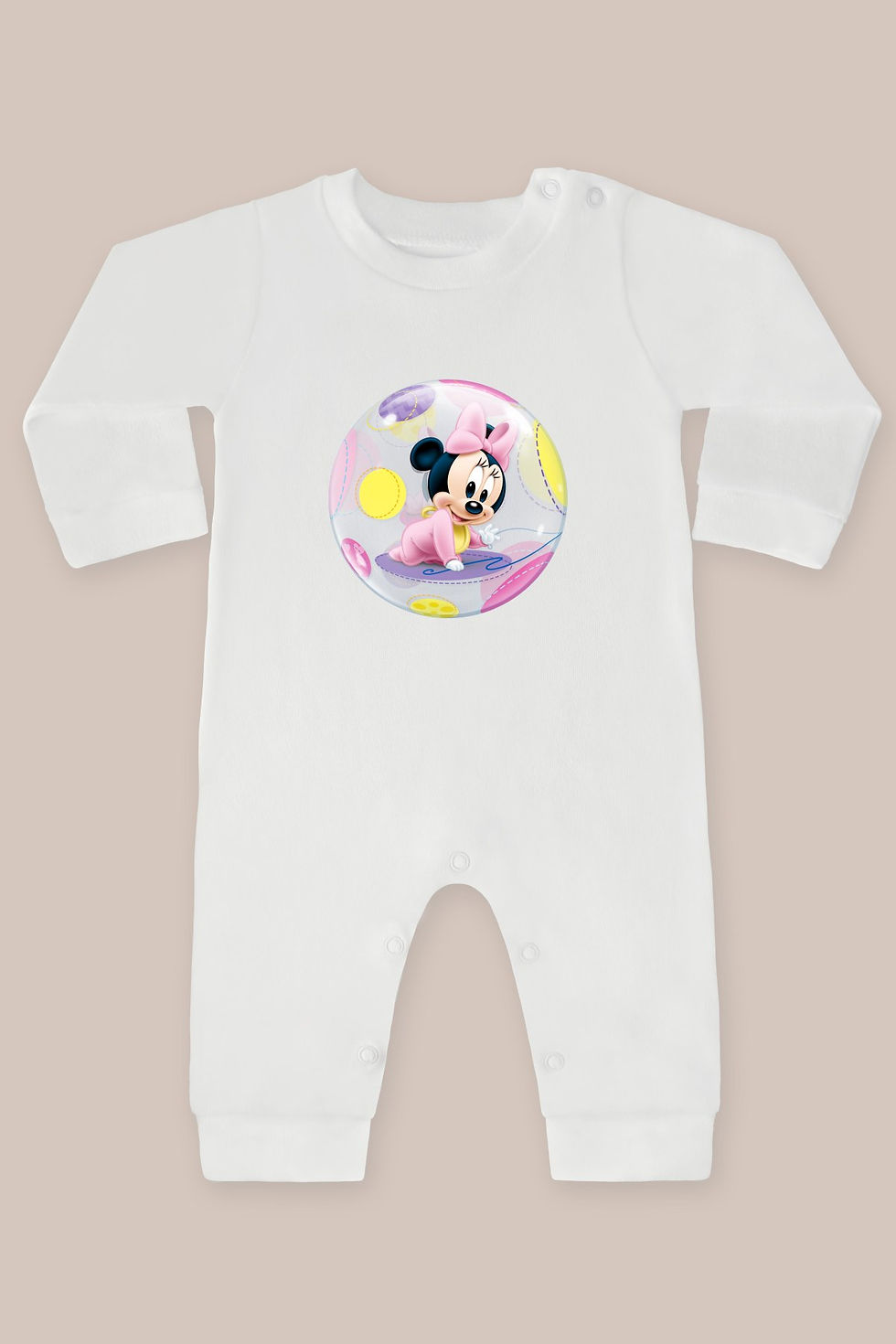 Mickey Mouse 1 Minnie Fare Baskılı Uzun Kollu Tulum