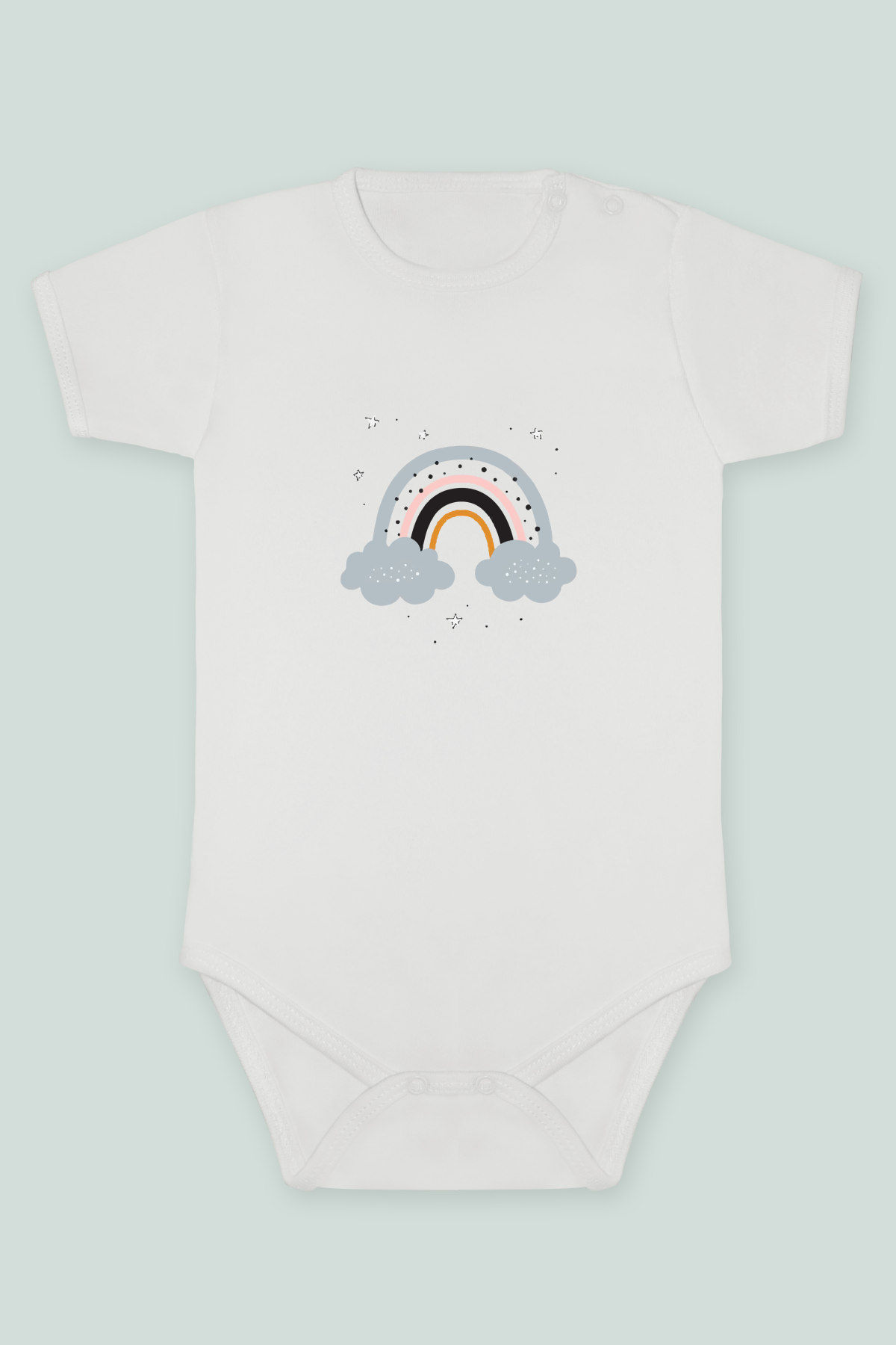 Renkli Gökkuşağı Ve Bulut Baskılı Kısa kollu Body Zıbın Badi