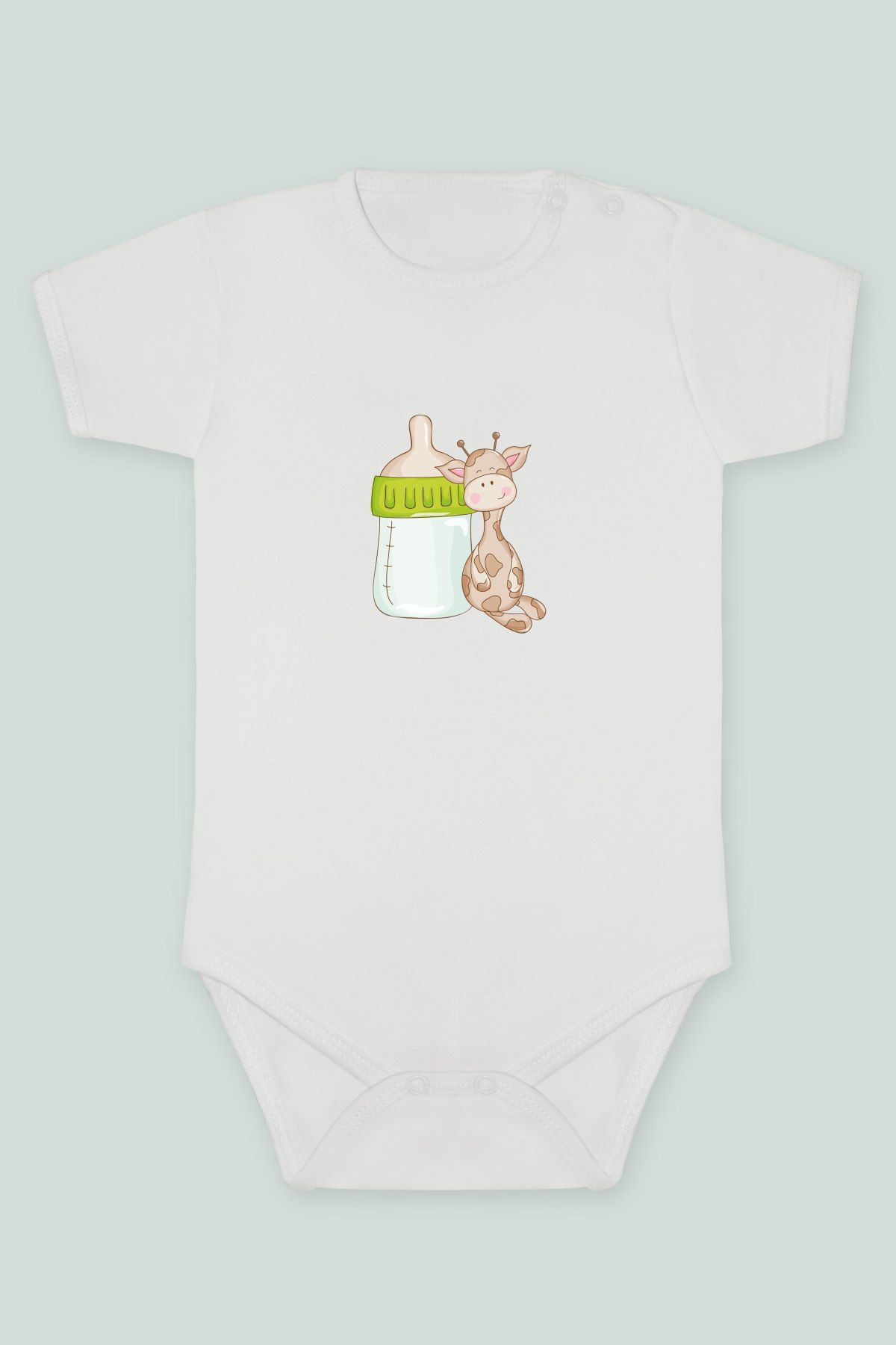 Bebek Eşyaları 15 Biberon Zürafa Baskılı Kısa kollu Body Zıbın Badi