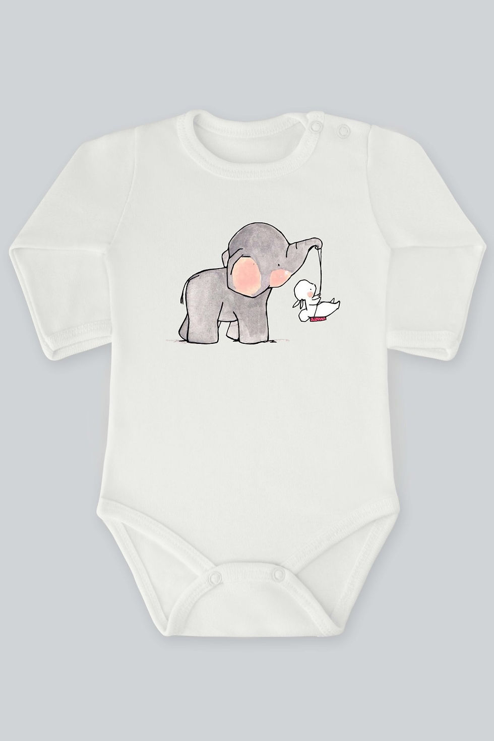 Fil ve Tavşan 41 Baskılı Uzun Kollu Bebek Body Zıbın Badi