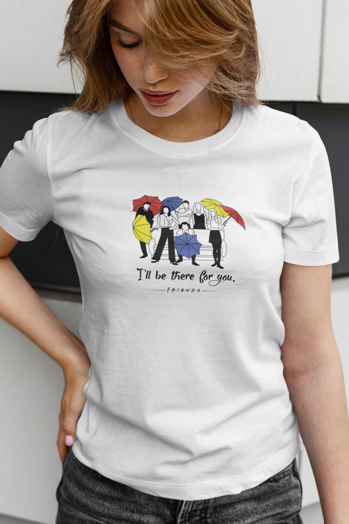 Friends Şemsiyeli Yazılı Baskılı Tişört Kadın %100 Pamuk