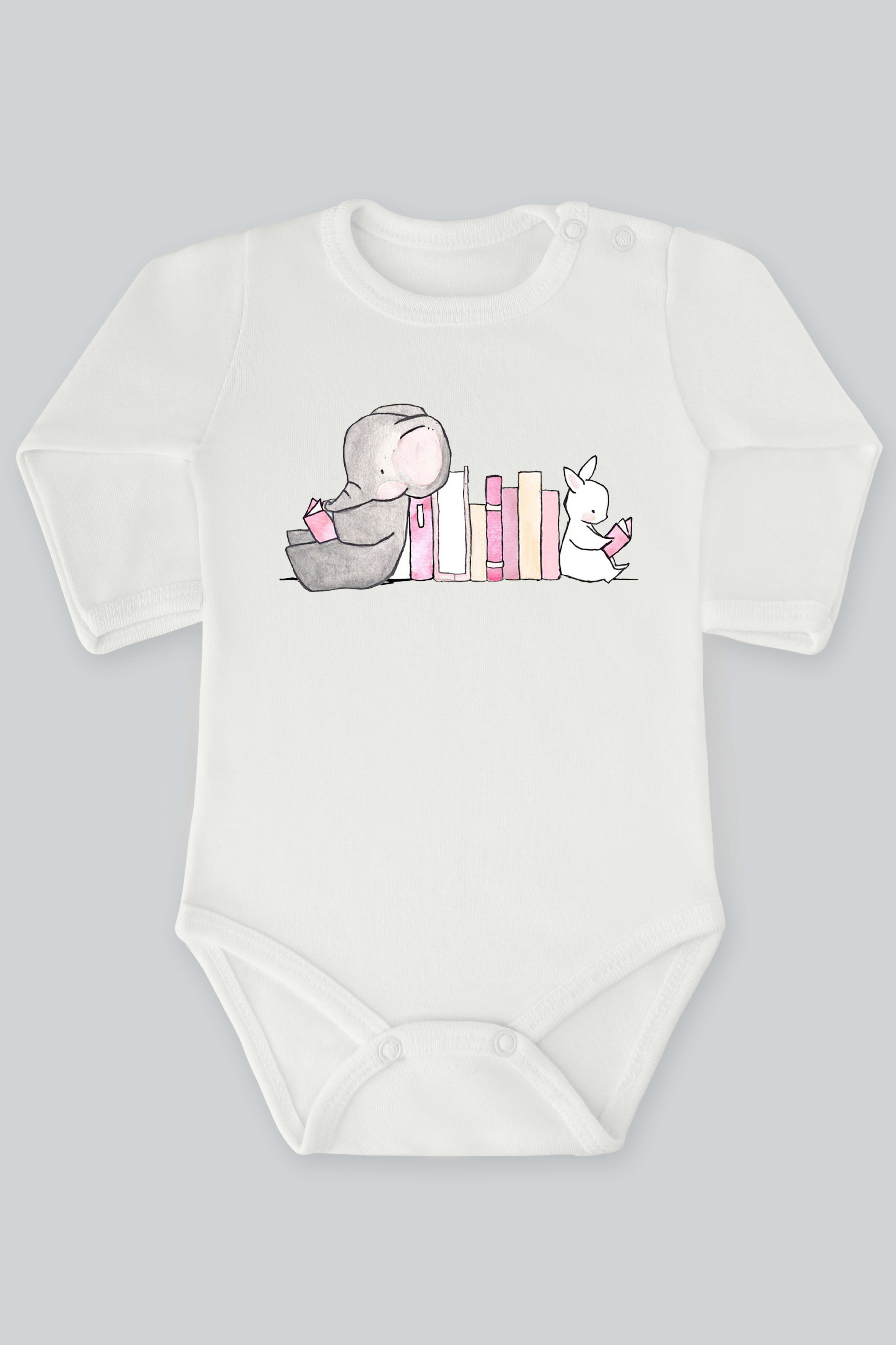 Sevimli Fil Ve Tavşan Serisi 34 Baskılı Bebek Çıt çıtlı Zıbın Badi %100 Pamuk