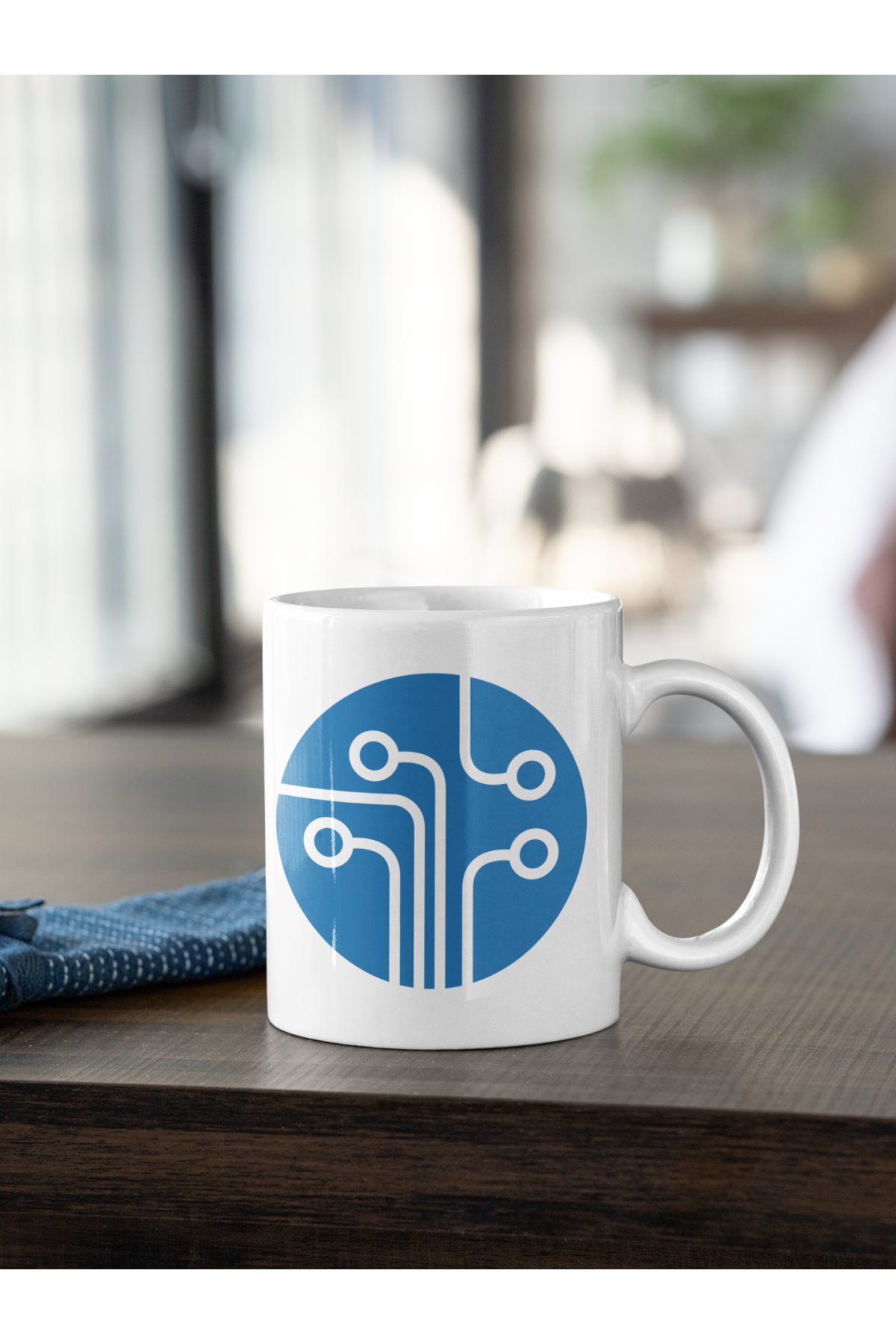 Mavi Network Ağ Bağlantısı Baskılı Kupa Beyaz Porselen Mug