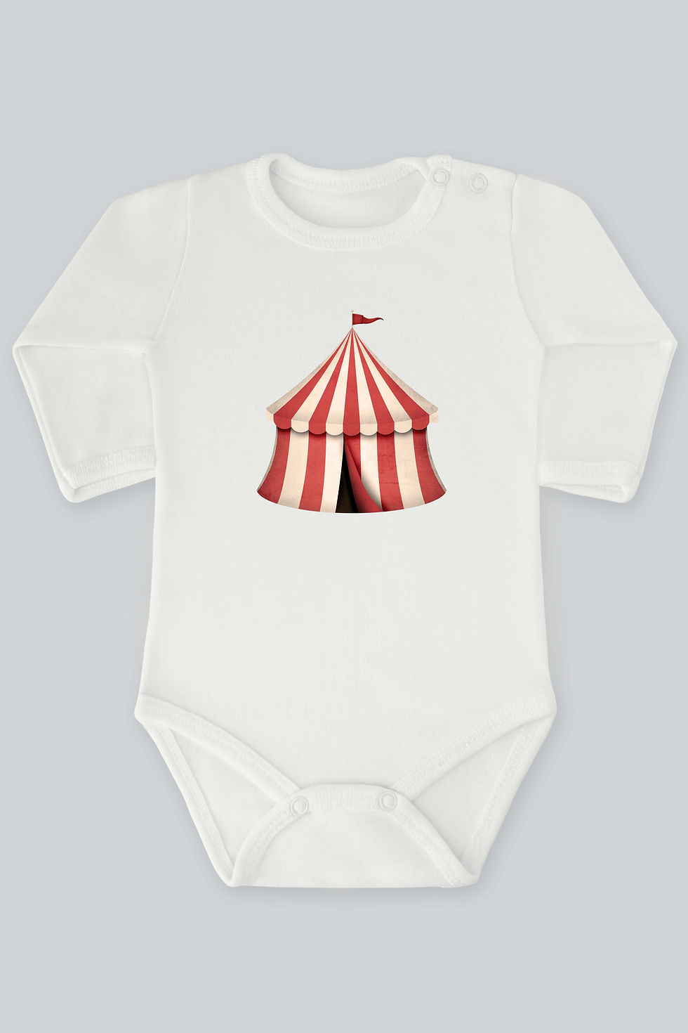 Eğlenceli Kırmızı Sirk Çadırı Baskılı Bebek Çıt çıtlı Zıbın Badi %100 Pamuk