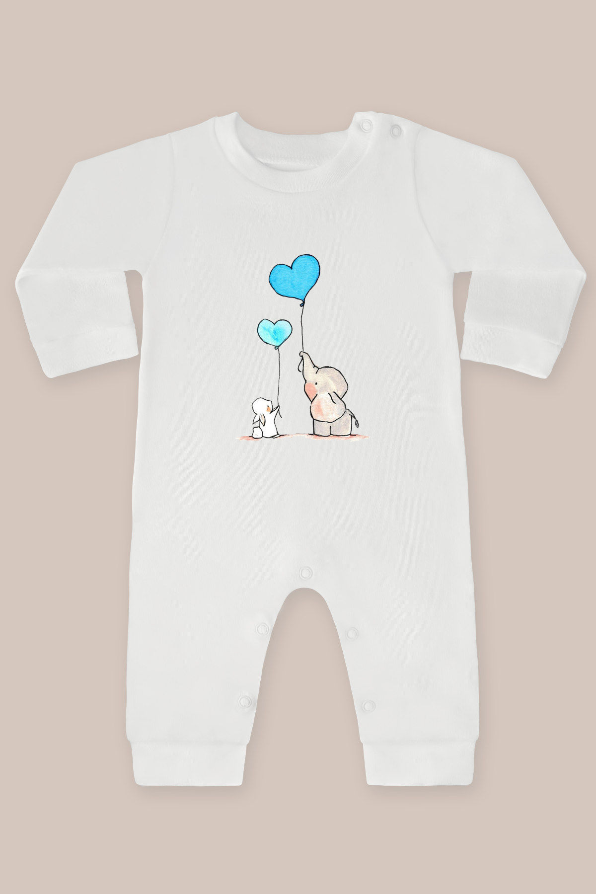 Fil ve Tavşan 42 Baskılı Uzun Kollu Tulum