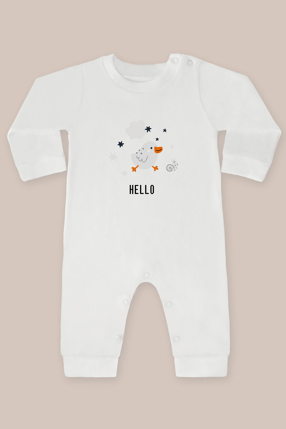 Hello Sevimli Civciv Ve Salyangoz Baskılı Uzun Kollu Tulum