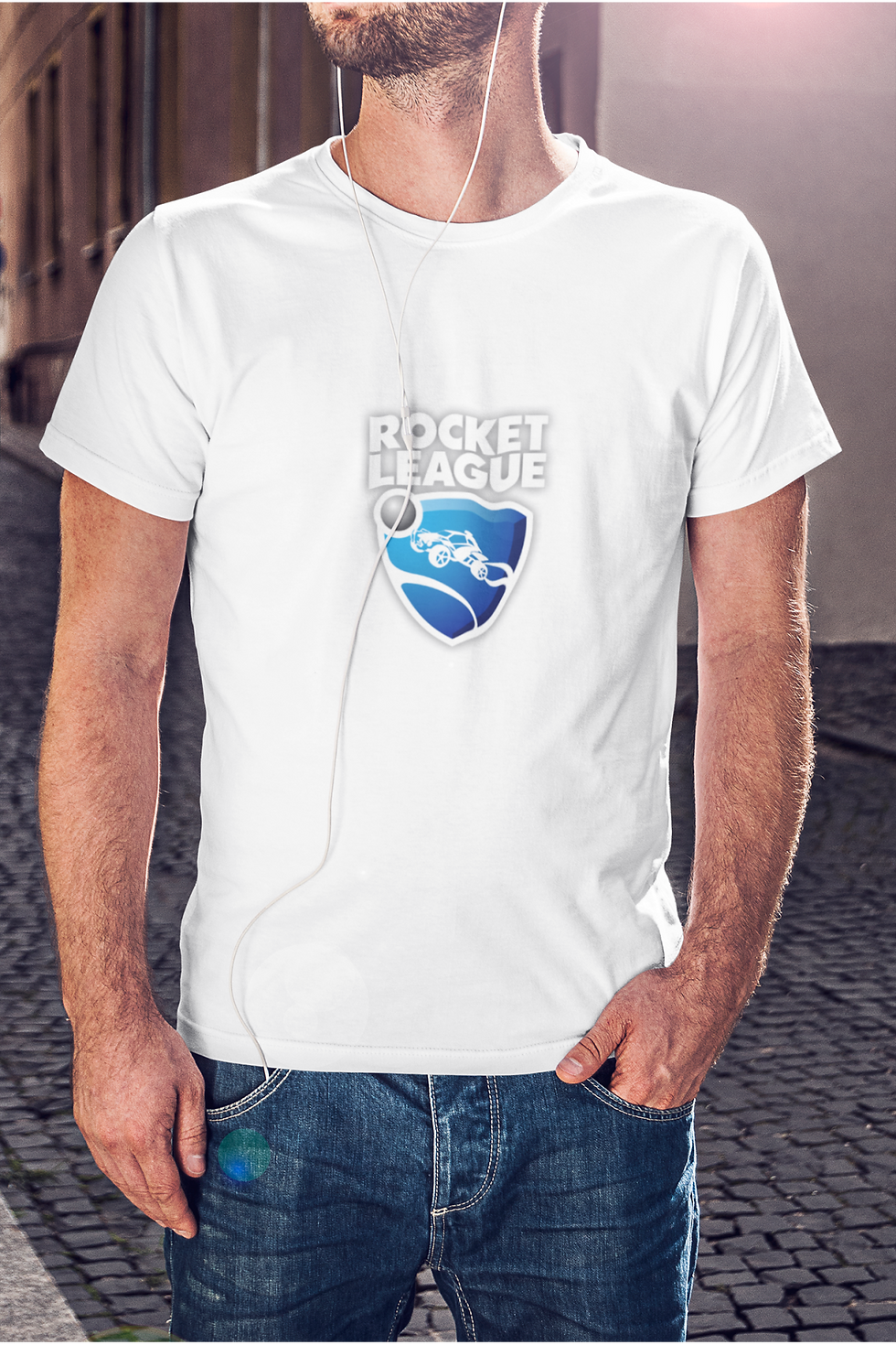 Küçük resim: Rocket League Yazı Ve Logo Renkli Baskılı Tişört Erkek %100 Pamuk