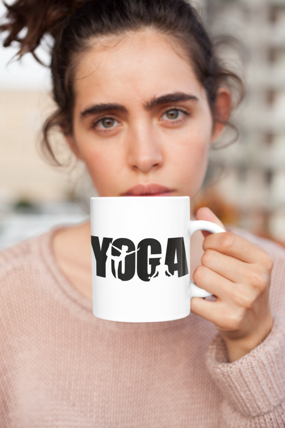 Yoga Yazı Siyah Beyaz Baskılı Kupa Beyaz Porselen Mug