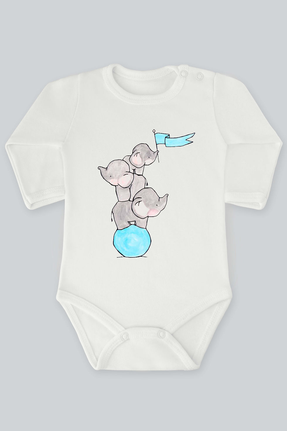 Sevimli Fil Ve Tavşan Serisi 18 Baskılı Bebek Çıt çıtlı Zıbın Badi %100 Pamuk