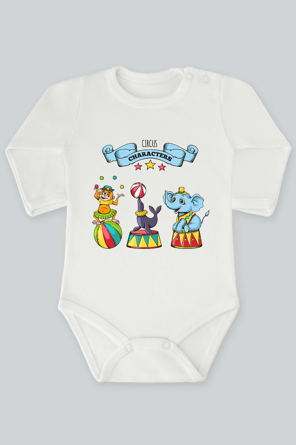 Eğlenceli Sirk Karakterleri 2 Baskılı Bebek Çıt çıtlı Zıbın Badi %100 Pamuk