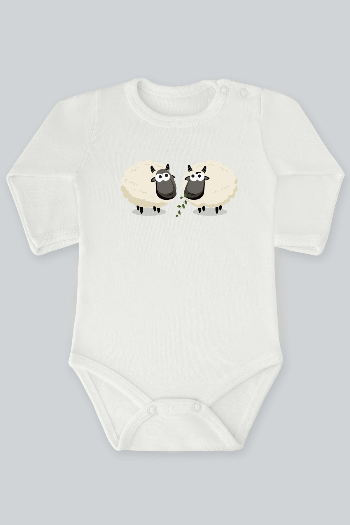 Sevimli Hayvanlar 44 Kuzular Baskılı Uzun Kollu Bebek Body Zıbın Badi