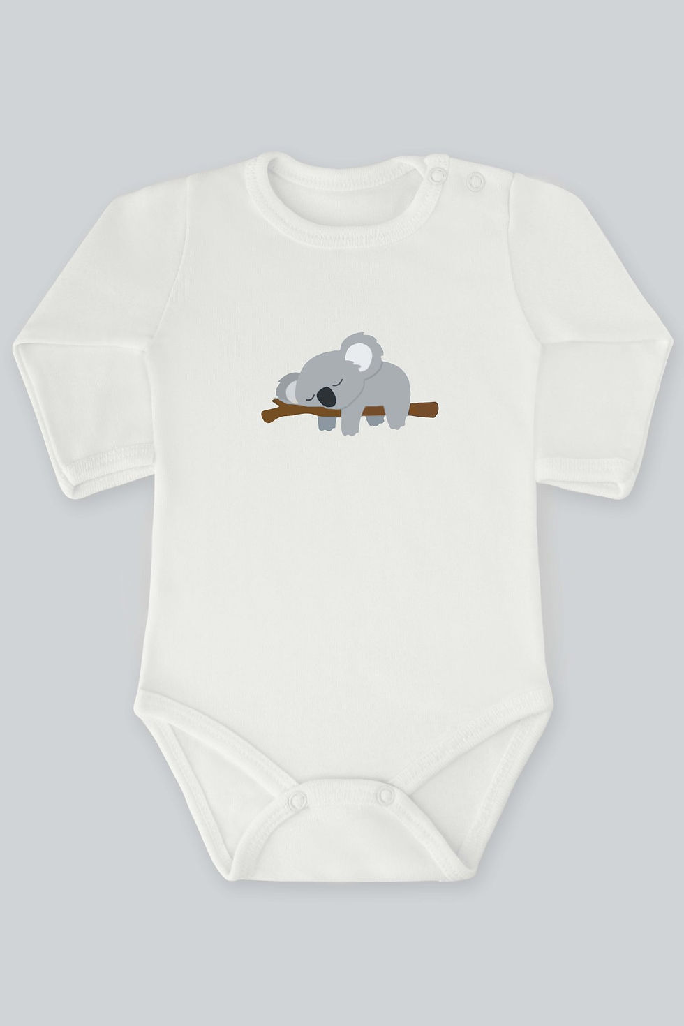 Sevimli Uykucu Koala Baskılı Uzun Kollu Bebek Body Zıbın Badi