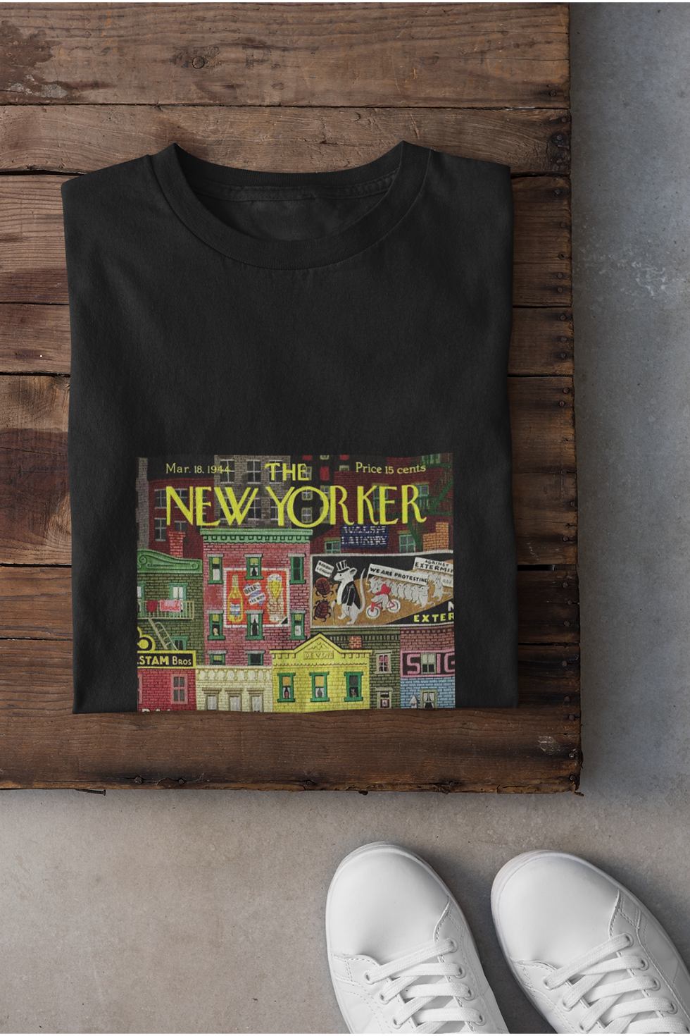 Küçük resim: Newyorker Cepheler Baskılı Tişört Kadın %100 Pamuk