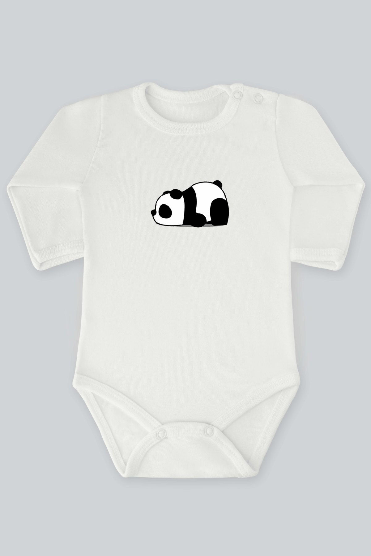 Sevimli Uykucu Panda Baskılı Uzun Kollu Bebek Body Zıbın Badi
