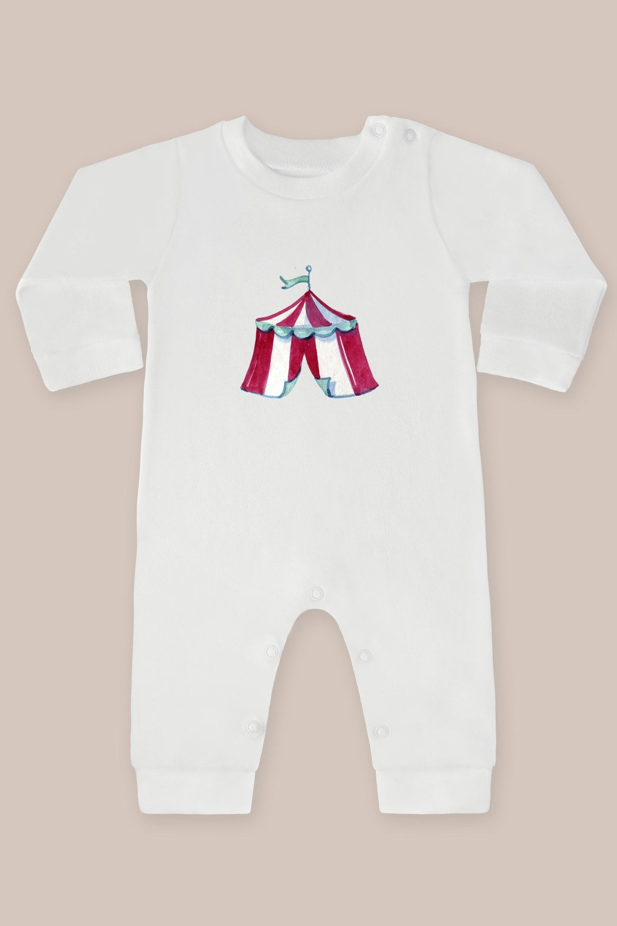 Sevimli Sirk Maymunu Ve Fil 7 Baskılı Uzun Kollu Tulum