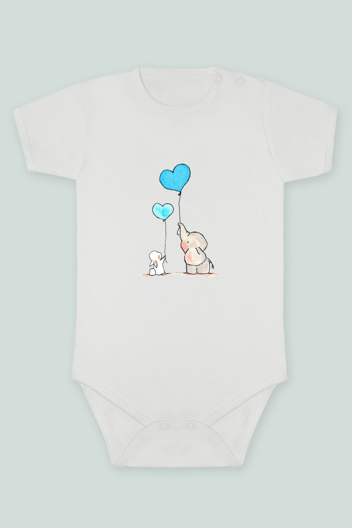 Fil ve Tavşan 29 Baskılı Kısa kollu Body Zıbın Badi