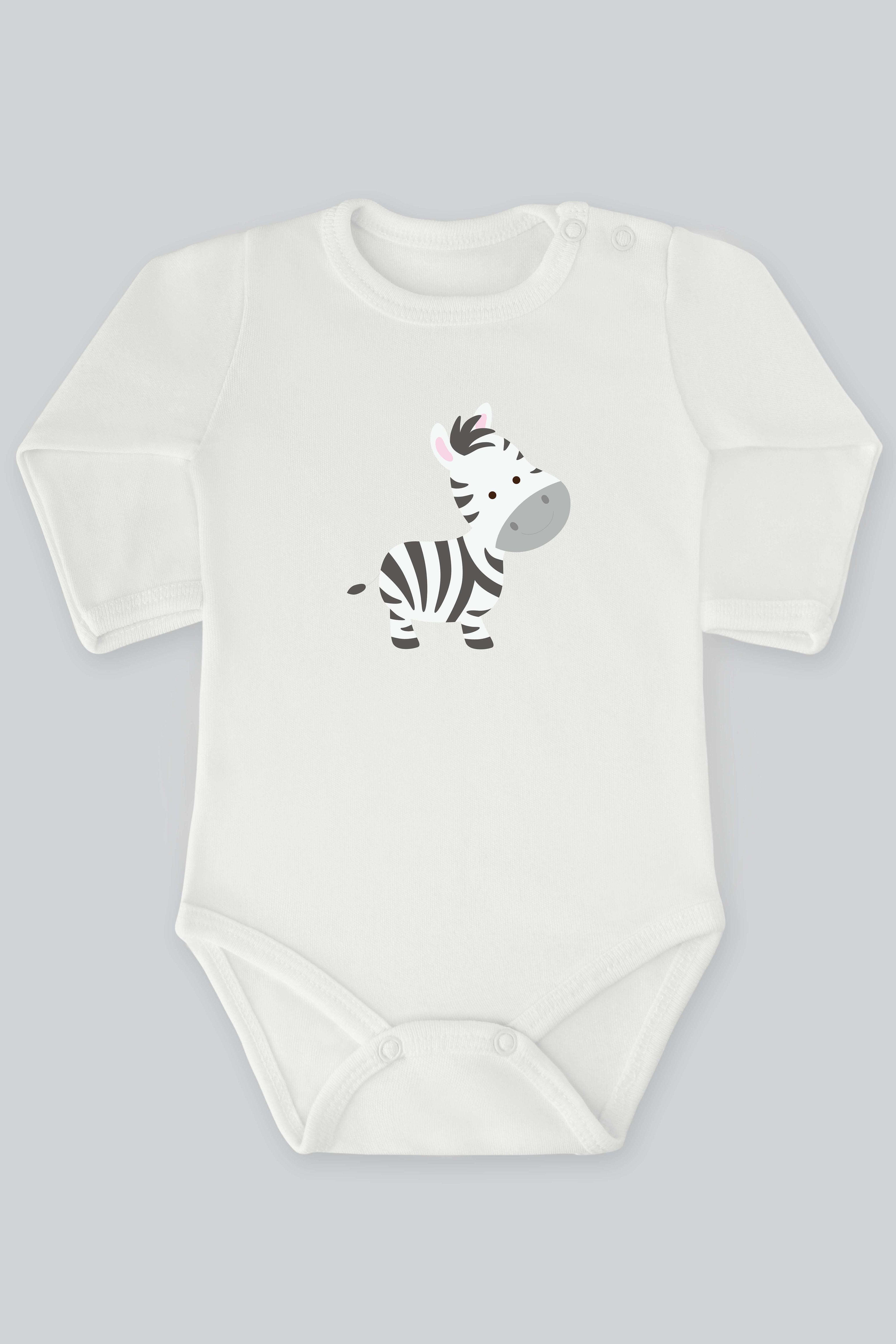 Sevimli Hayvanlar 40 Zebra Baskılı Bebek Çıt çıtlı Zıbın Badi %100 Pamuk