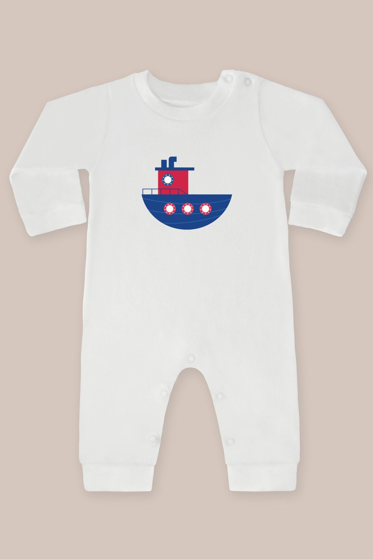 Denizci 10 Gemi Tekne Baskılı Uzun Kollu Tulum