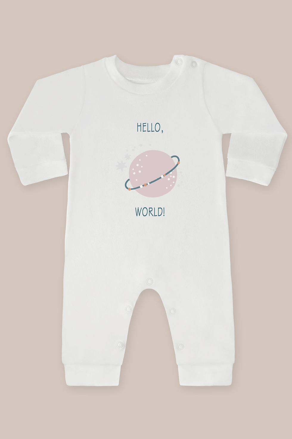 Hello World Yazılı Gezegen Baskılı Uzun Kollu Tulum