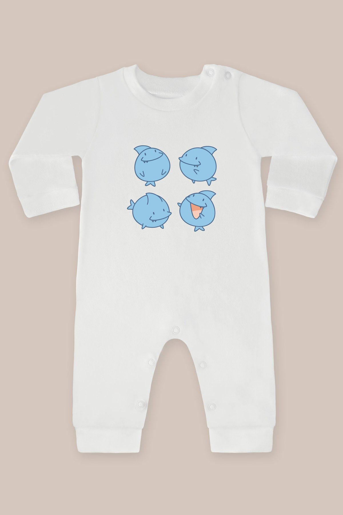 Sevimli Balık Serisi 3 Baskılı Uzun Kollu Tulum