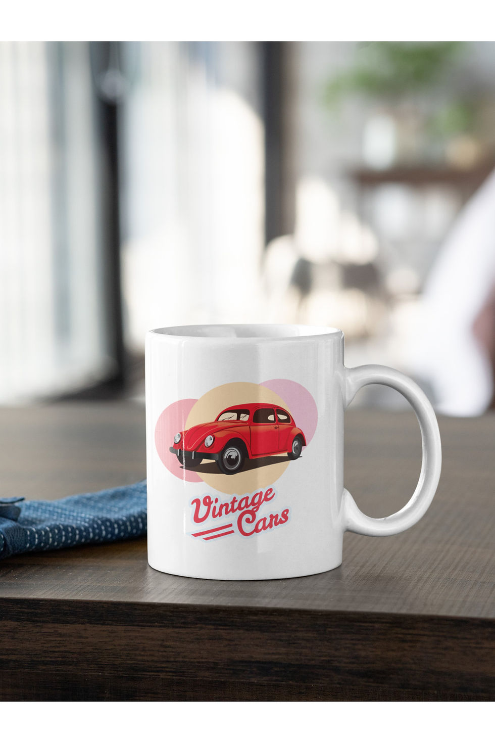 Retro Araba Vosvos Beetle Baskılı Kupa Beyaz Porselen Mug