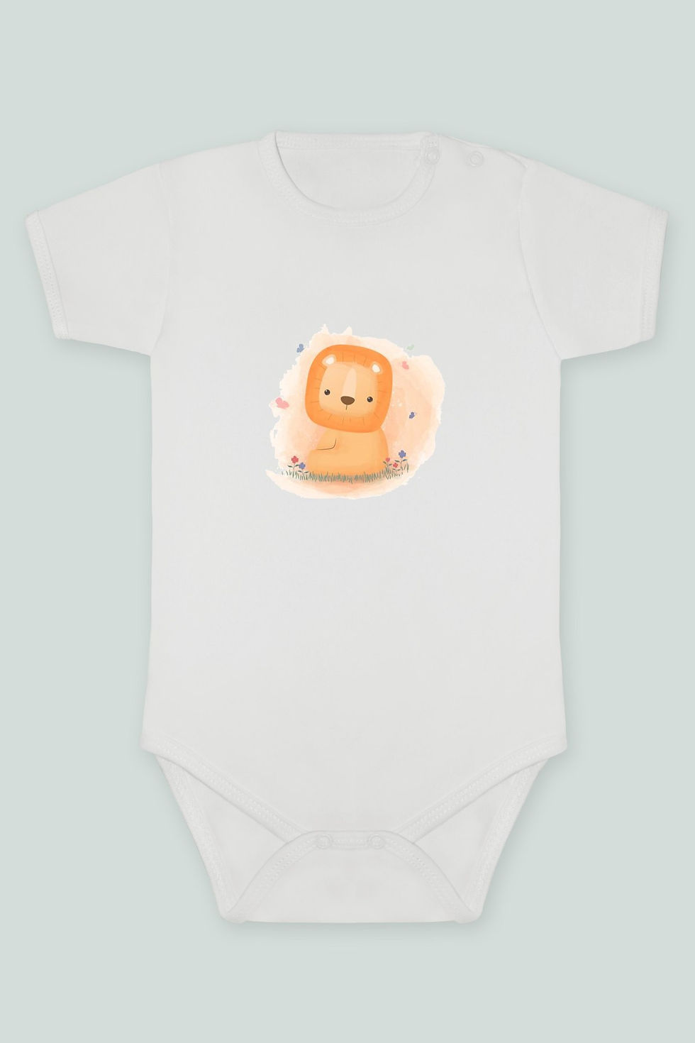 Suluboya Çizim Sevimli Aslan Baskılı Kısa kollu Body Zıbın Badi