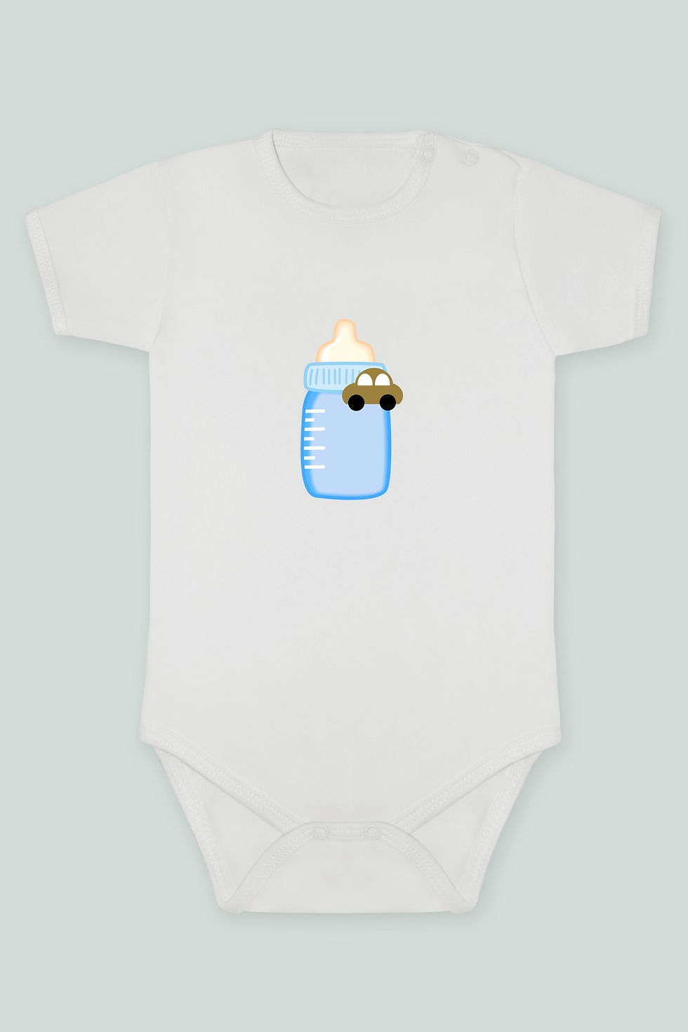 Bebek Eşyaları 6 Mavi Biberon Baskılı Kısa kollu Body Zıbın Badi