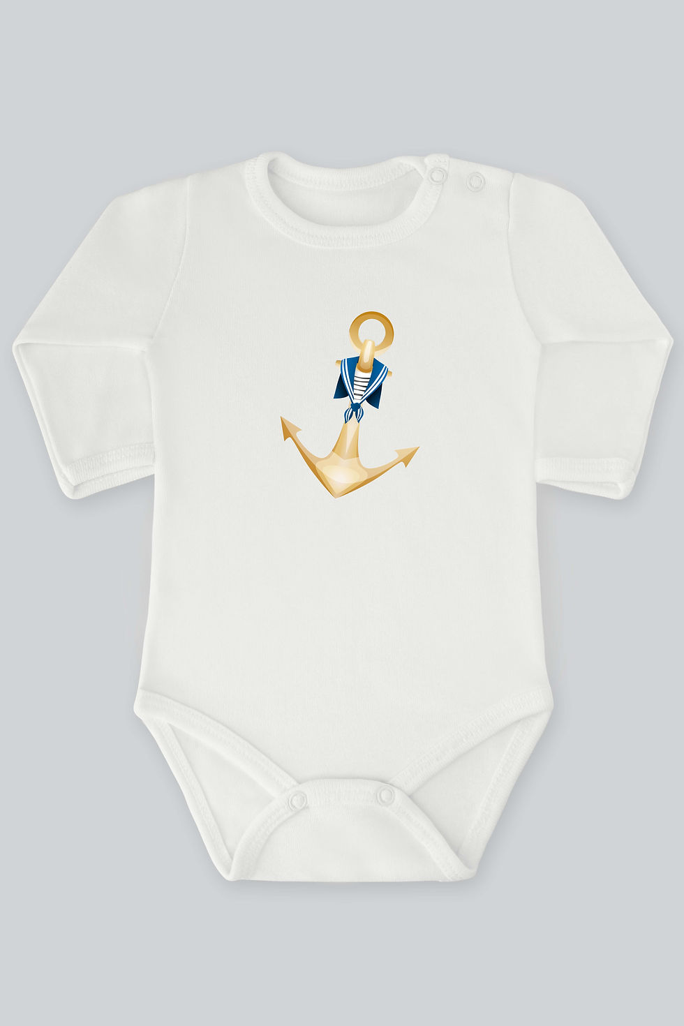 Denizcilik 2 Gemi Çapası Baskılı Bebek Çıt çıtlı Zıbın Badi %100 Pamuk