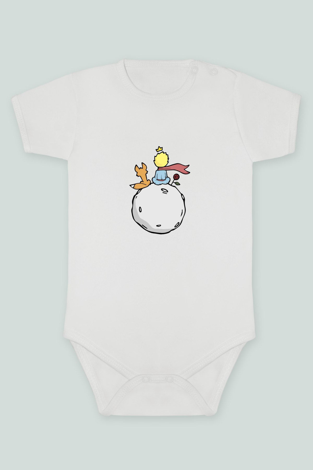 Küçük Prens Tilki Ve Gül Baskılı Kısa kollu Body Zıbın Badi