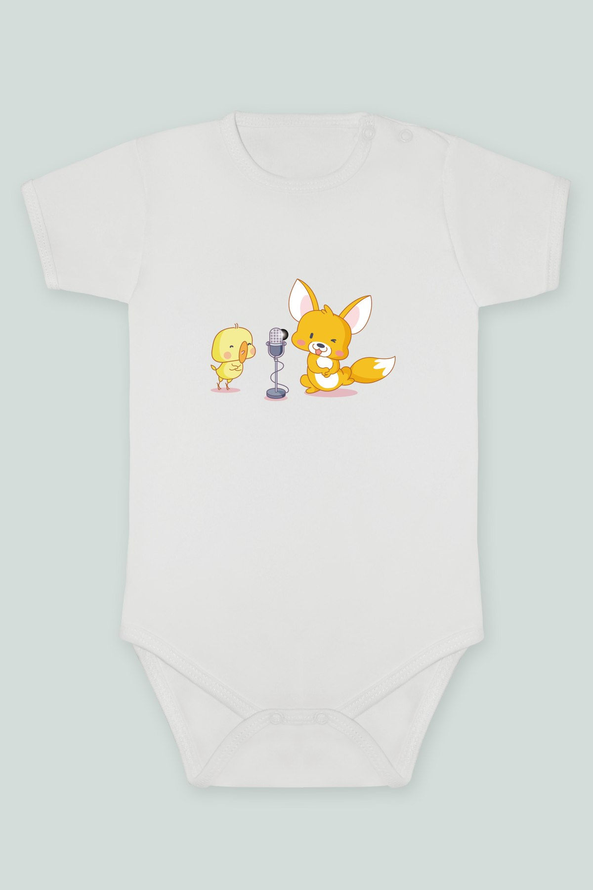 Sevimli Civcivler 17 Şarkıcı Tilki Baskılı Kısa kollu Body Zıbın Badi