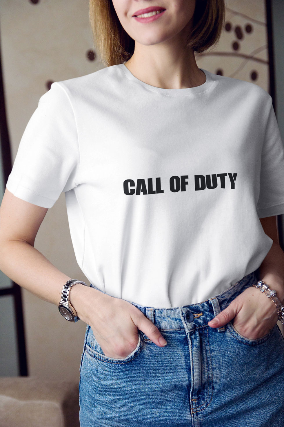 Küçük resim: Call Of Duty Savaş Oyunu PS PC Logo 2 Baskılı Tişört Kadın %100 Pamuk