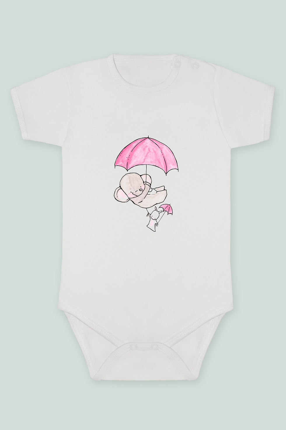 Fil ve Tavşan 1 Baskılı Kısa kollu Body Zıbın Badi