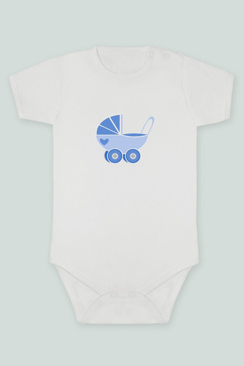 Bebek Eşyaları 7 Mavi Bebek Arabası Baskılı Kısa kollu Body Zıbın Badi