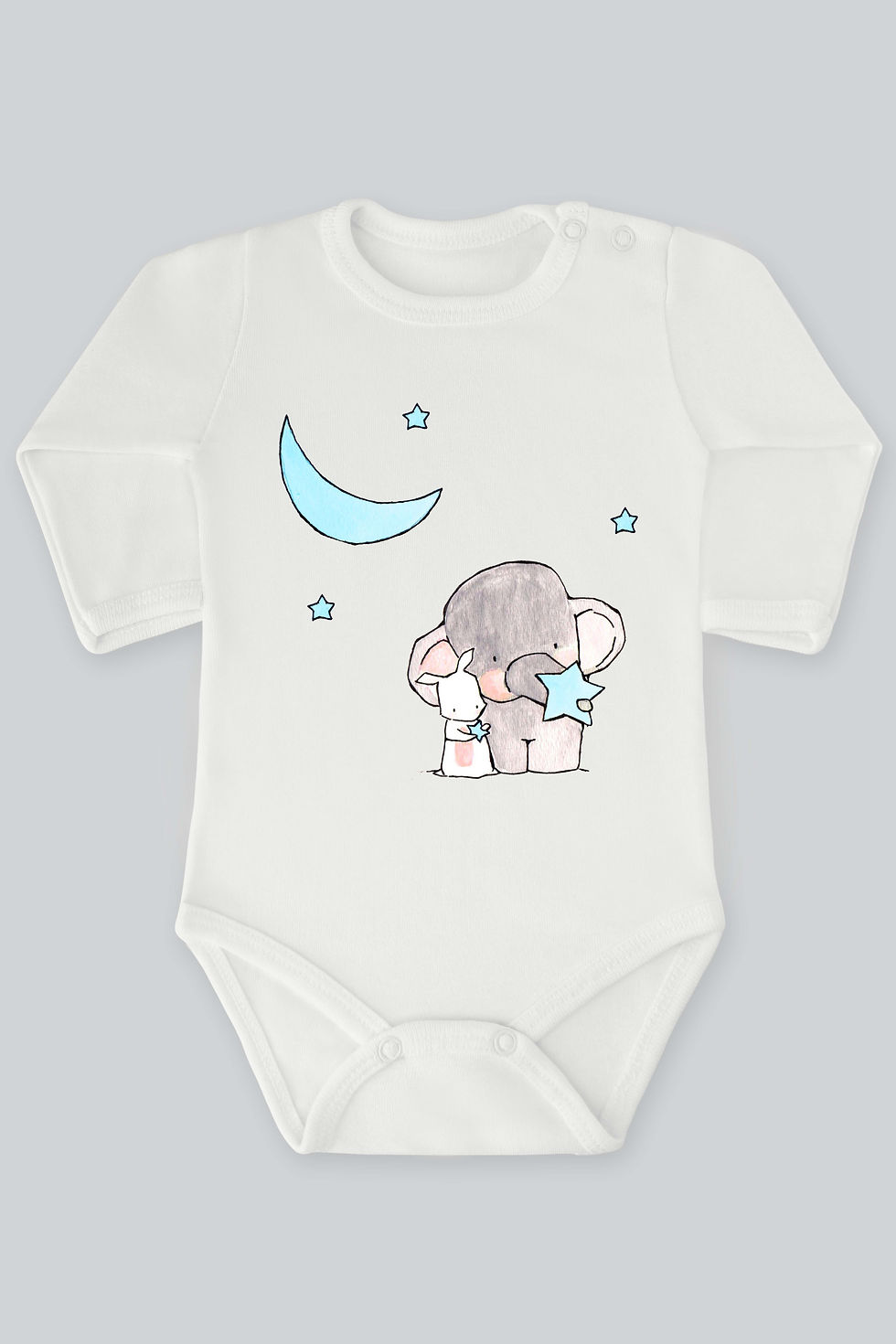 Sevimli Fil Ve Tavşan Serisi 31 Baskılı Bebek Çıt çıtlı Zıbın Badi %100 Pamuk