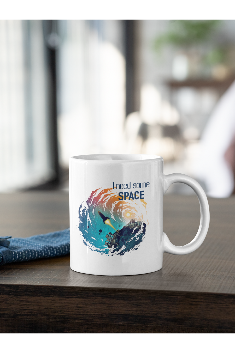 I Need Some Space Yazılı Uzay Baskılı Kupa Beyaz Porselen Mug