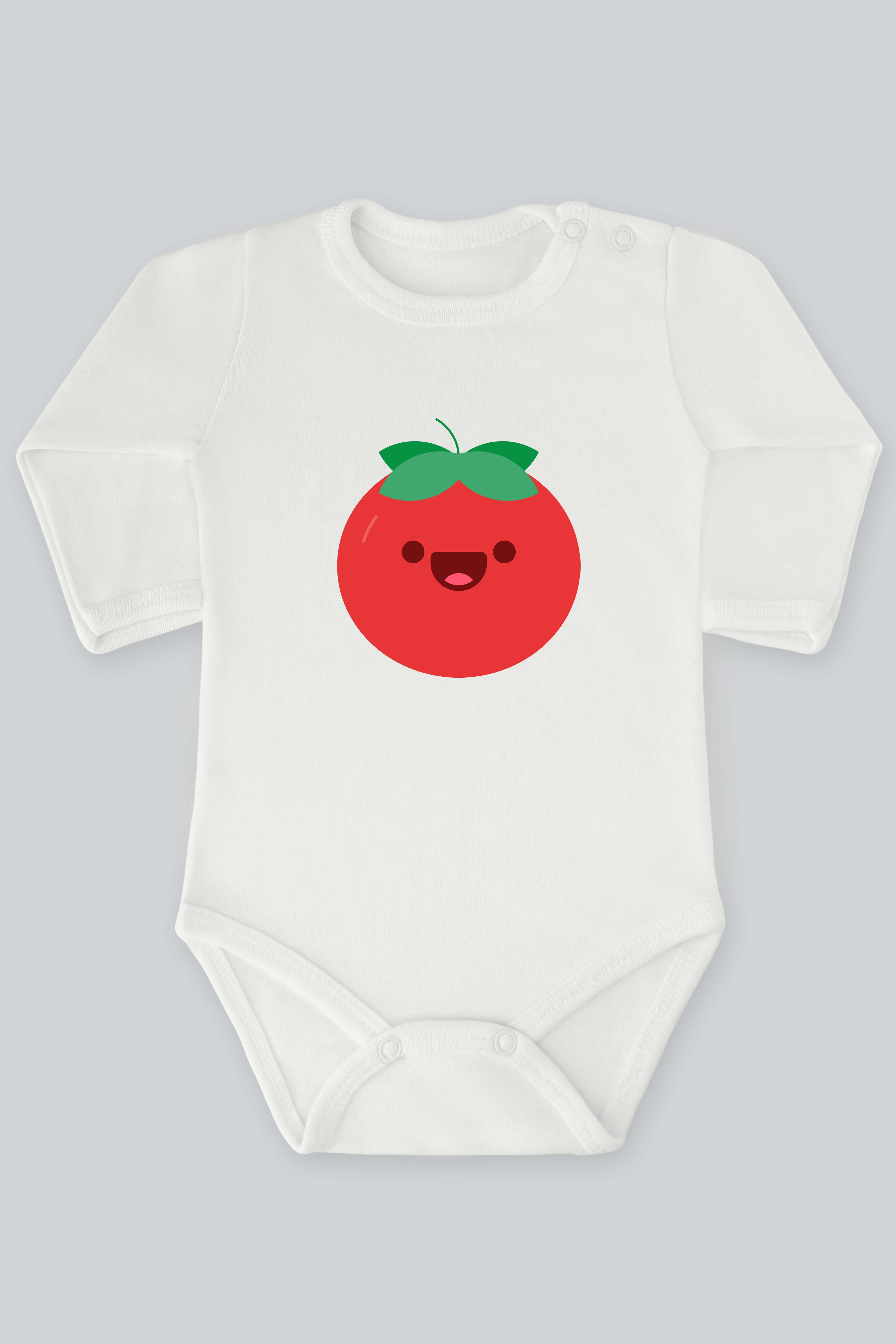 Sebze Serisi 1 Gülümseyen Domates Baskılı Bebek Çıt çıtlı Zıbın Badi %100 Pamuk