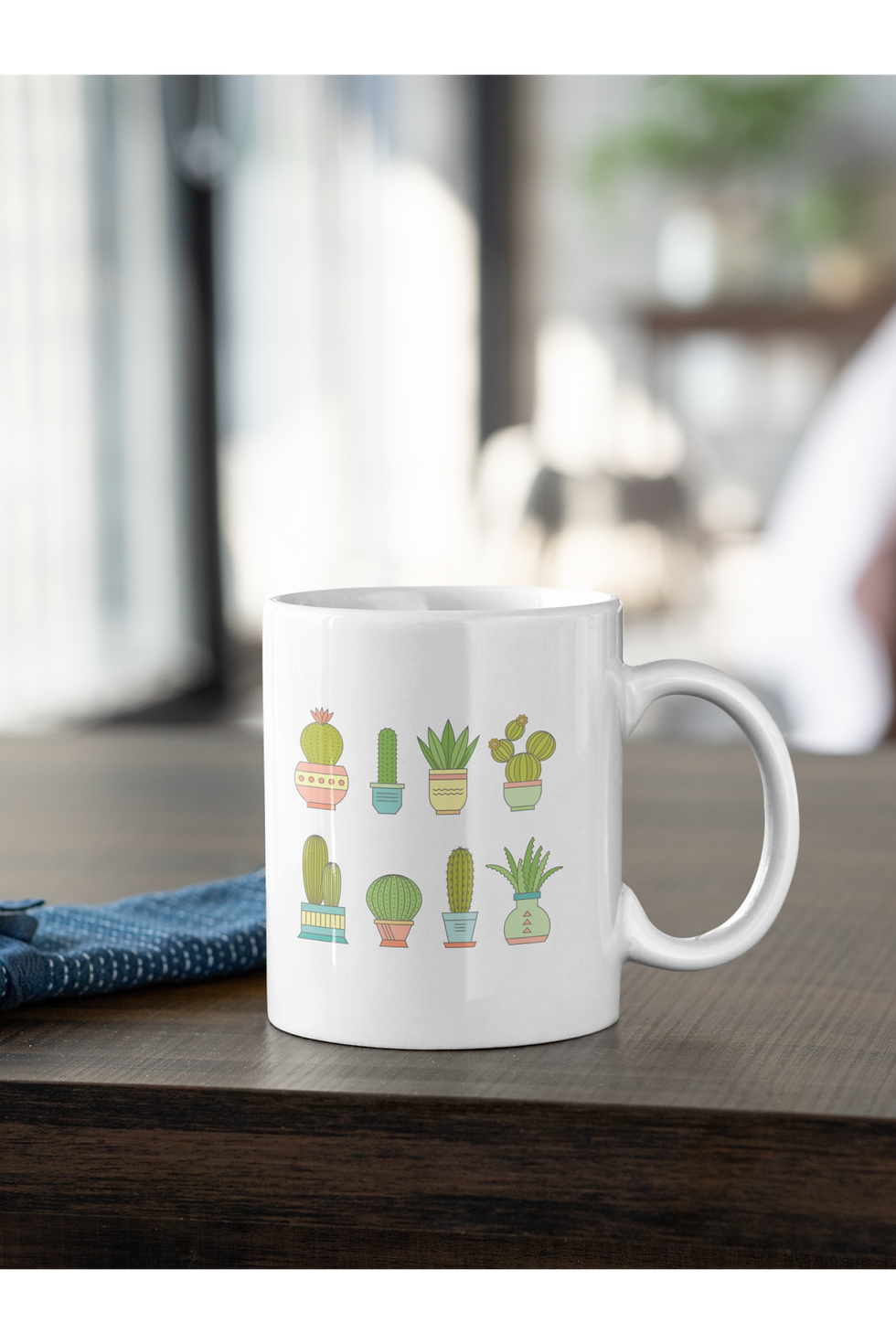 Küçük resim: Kaktüs Saksılı Baskılı Kupa Beyaz Porselen Mug