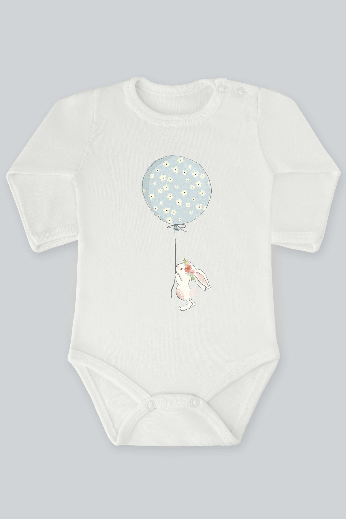 Fil ve Tavşan 14 Baskılı Uzun Kollu Bebek Body Zıbın Badi