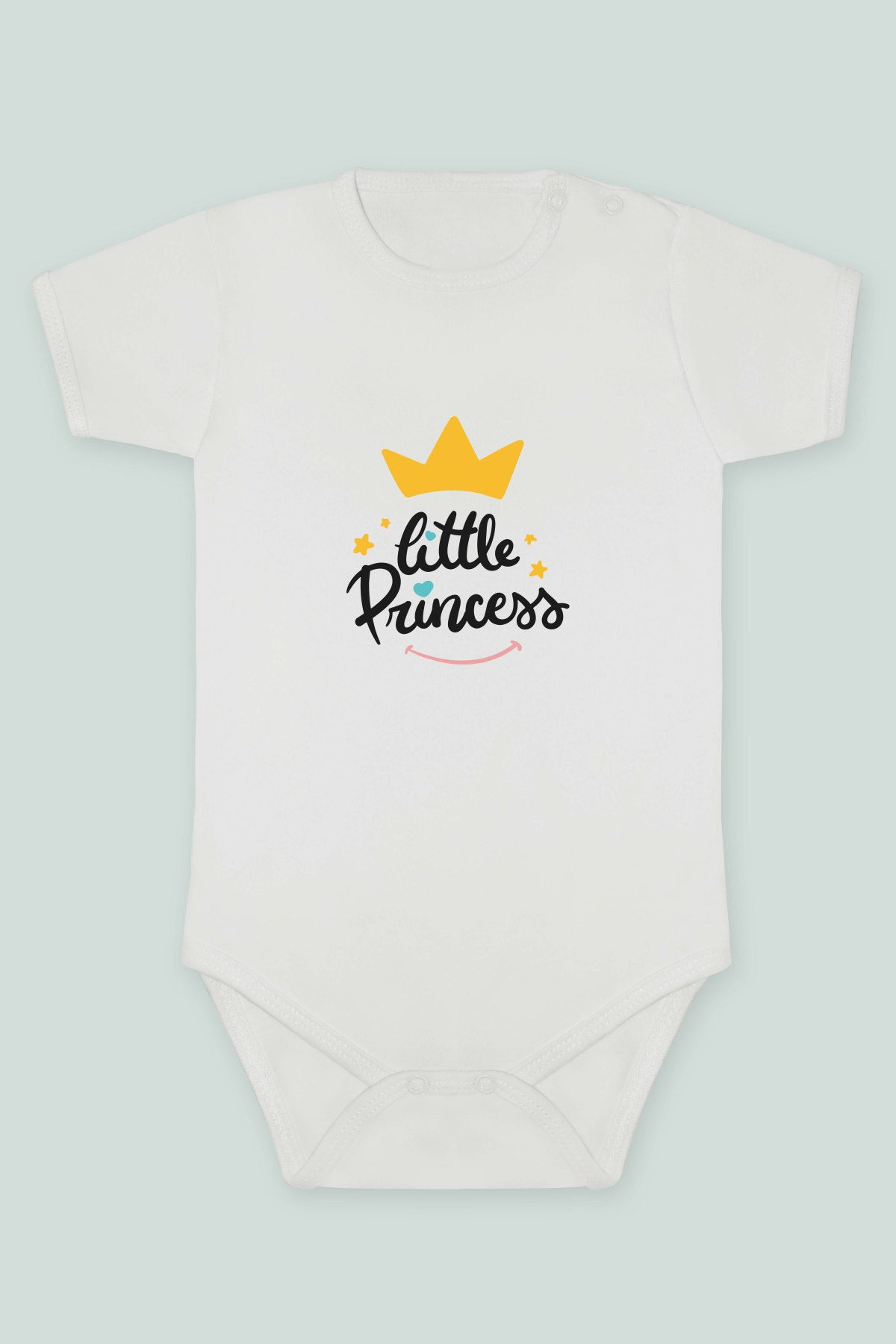 Little Princess Yazılı Sarı Taç Baskılı Kısa kollu Body Zıbın Badi