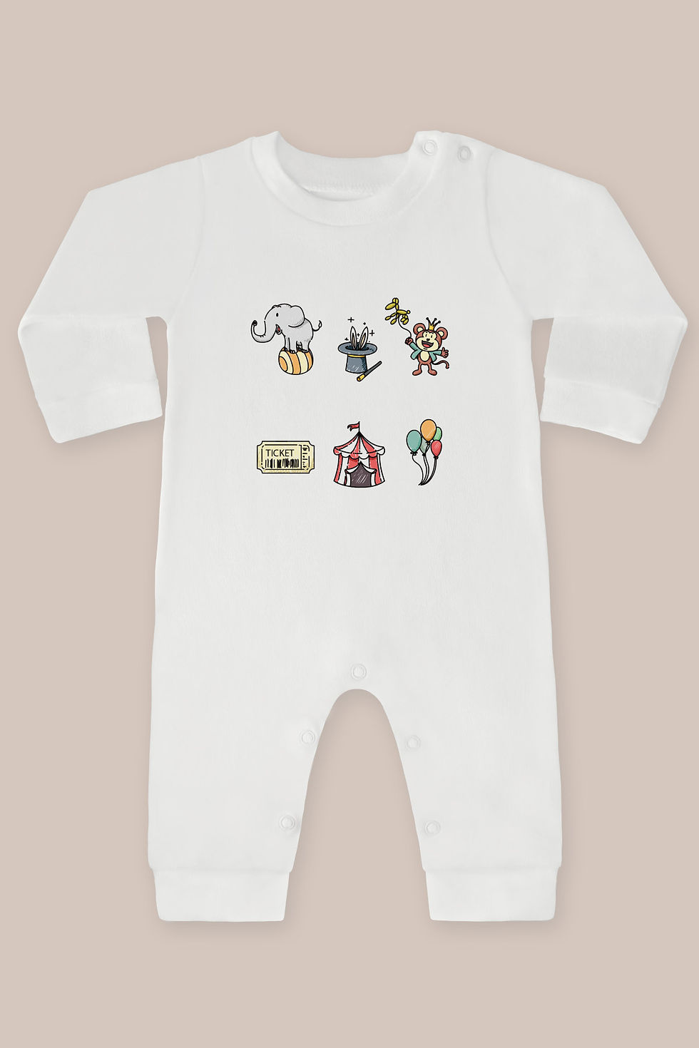 Fil ve Tavşan 8 Baskılı Uzun Kollu Tulum