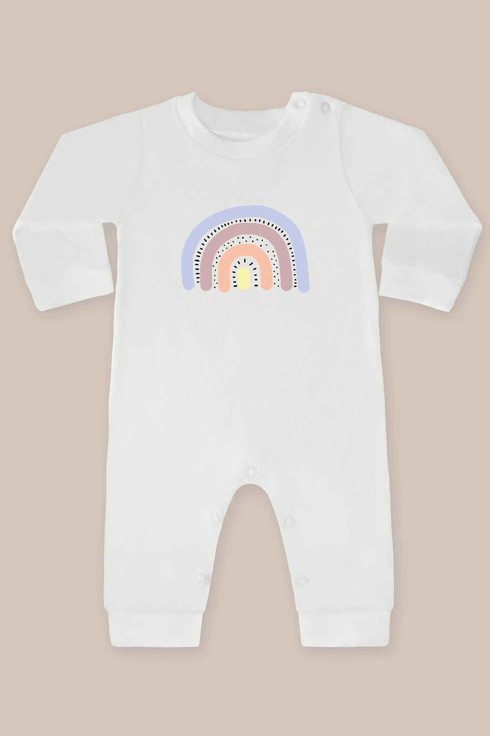 Renkli Çizgili Gökkuşağı Baskılı Uzun Kollu Tulum