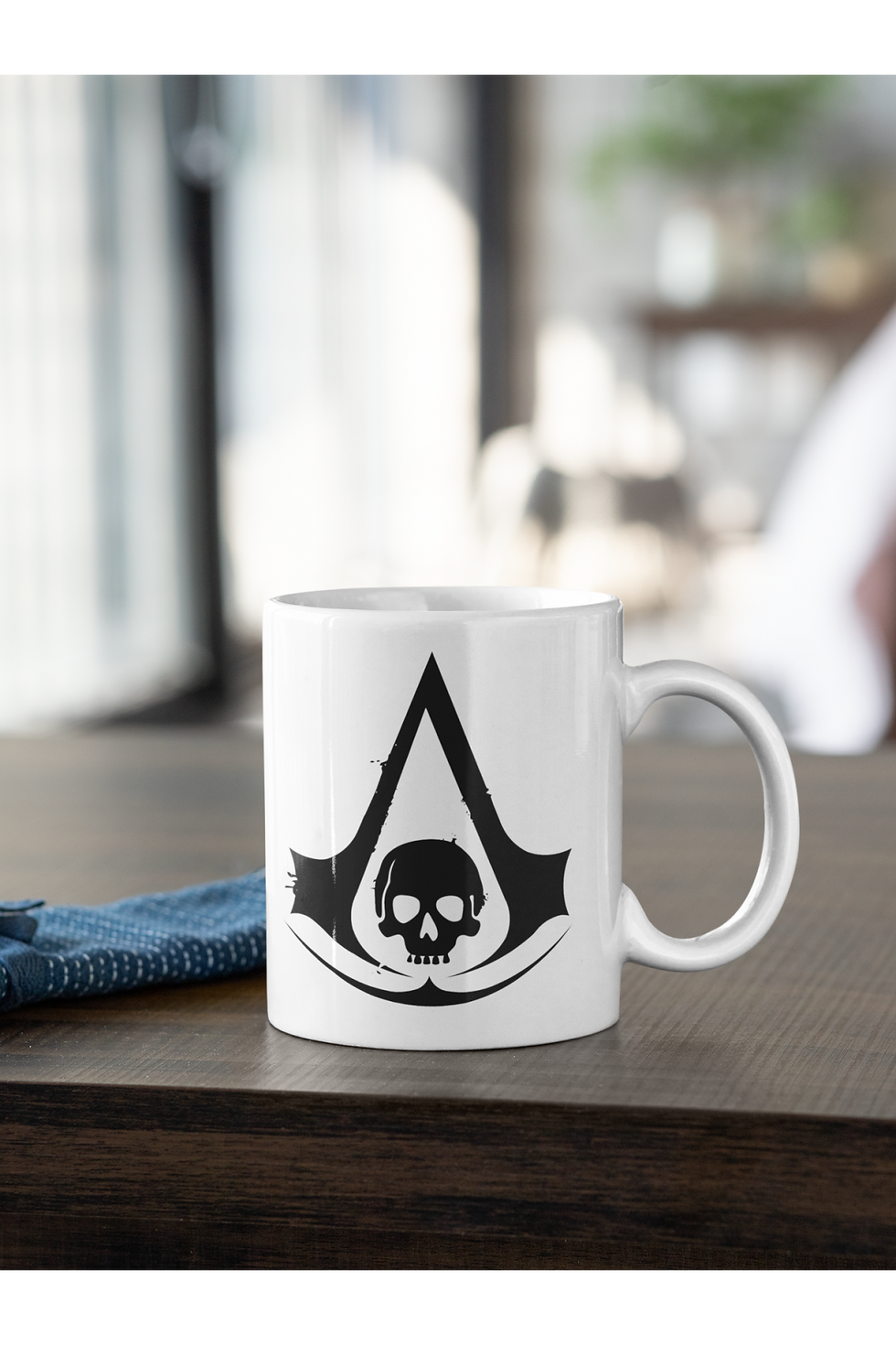 Assassin's Creed Karakter Logo Siyah Beyaz Baskılı Kupa Beyaz Porselen Mug