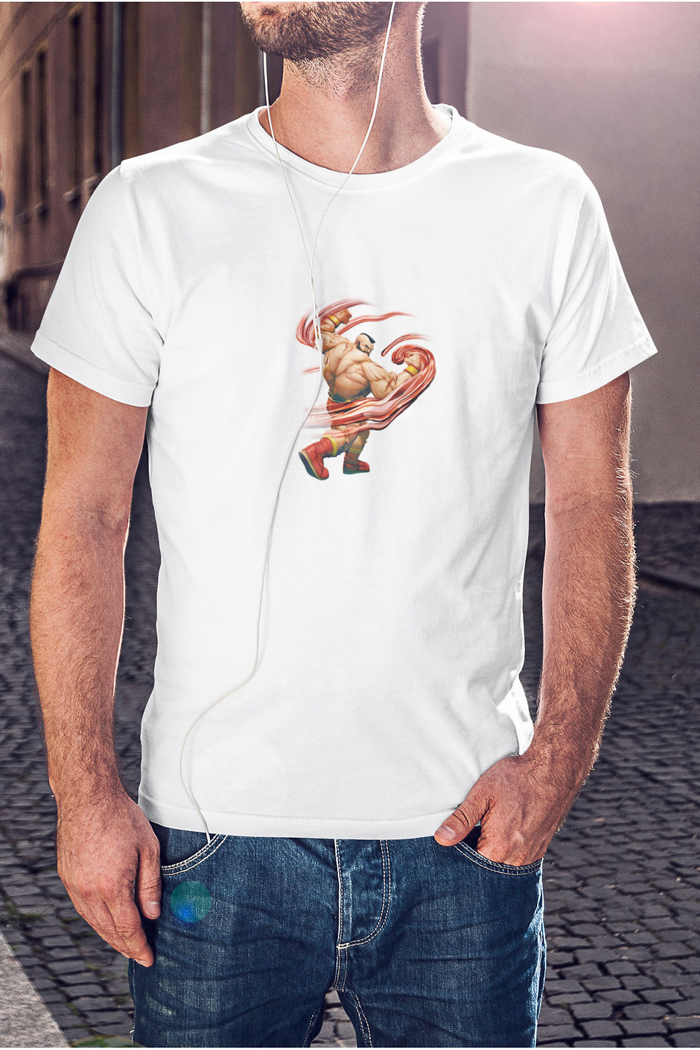 Küçük resim: Street Fighter Zangief Karakter Baskılı Tişört Erkek %100 Pamuk