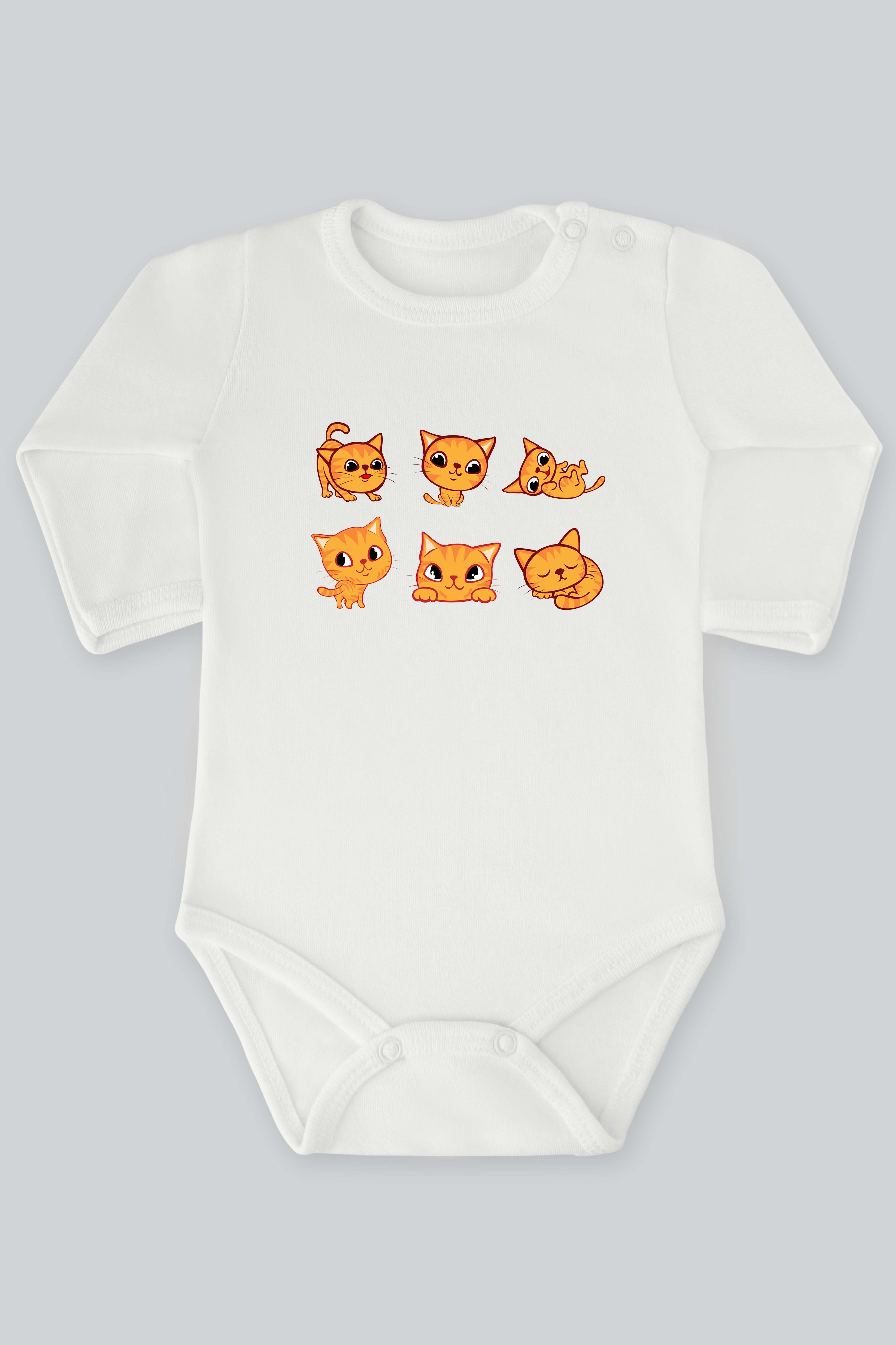 Sevimli Hayvanlar 18 Kediler Baskılı Bebek Çıt çıtlı Zıbın Badi %100 Pamuk