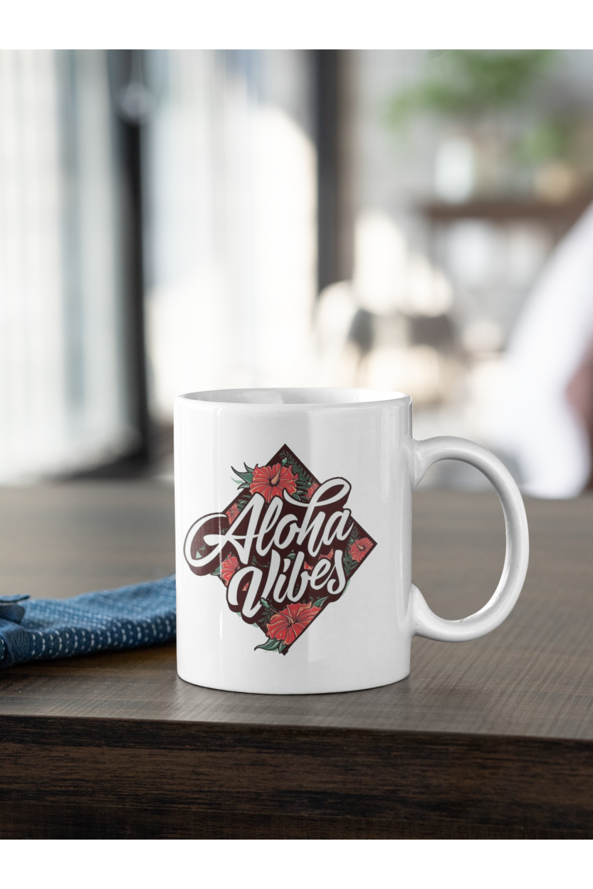 Aloha Vibes Yazılı Çiçekli Baskılı Kupa Beyaz Porselen Mug